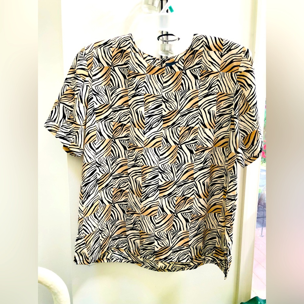 Notations Zebra Pattern Top in Black and Tan